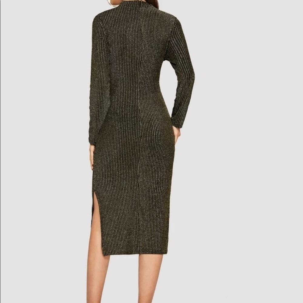 Tie Waist Side Slit Metallic Ribbed Sweater Dress - Picture 5 of 5